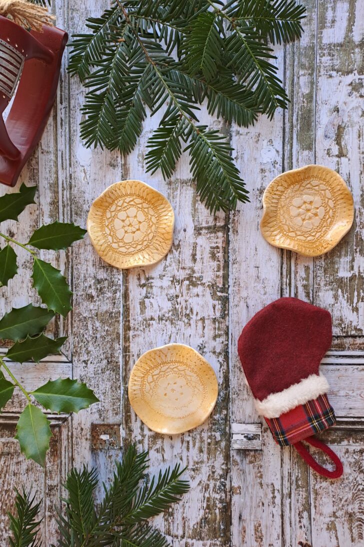 Photophore céramique dentelle jaune
