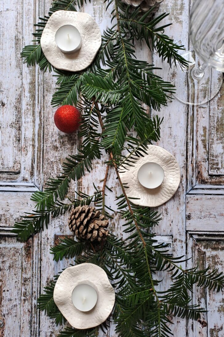 Photophore céramique dentelle blanche