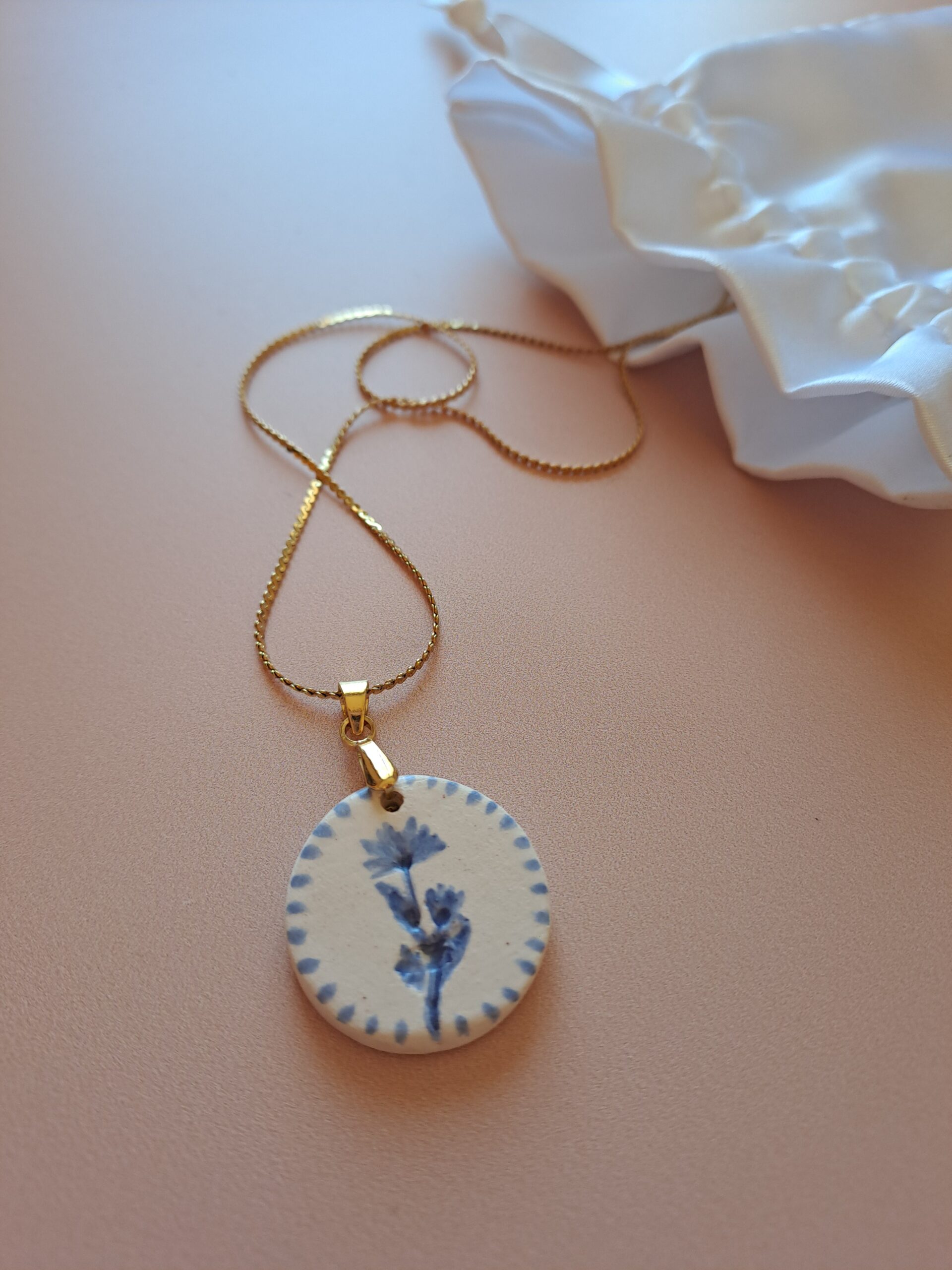 Collier Fleur Bleue - céramique artisanale